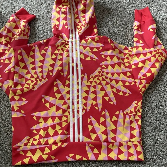 ADIDAS X FARM RIO HOODIE Kangaroo pocket Pull Over Bold Orange Red Cropped Small - Picture 13 of 13